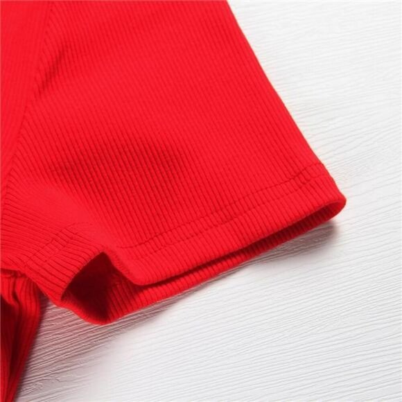 Womens Ribbed Fitted T Shirt Short Sleeve Crew Neck Stretchy Knit Top Tee - Picture 2 of 7